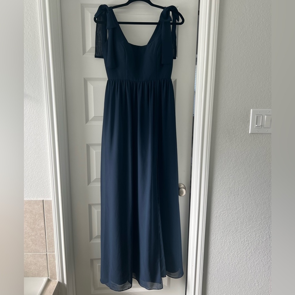 Revelry Bowie Chiffon Navy Blue Bridesmaids Dress